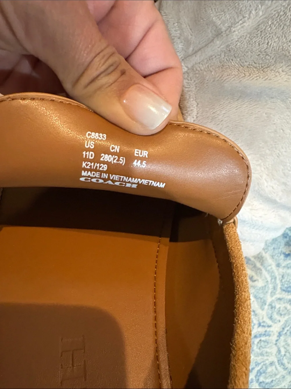 Coach Men's Suede Loafers in Tan with Gold Chain
